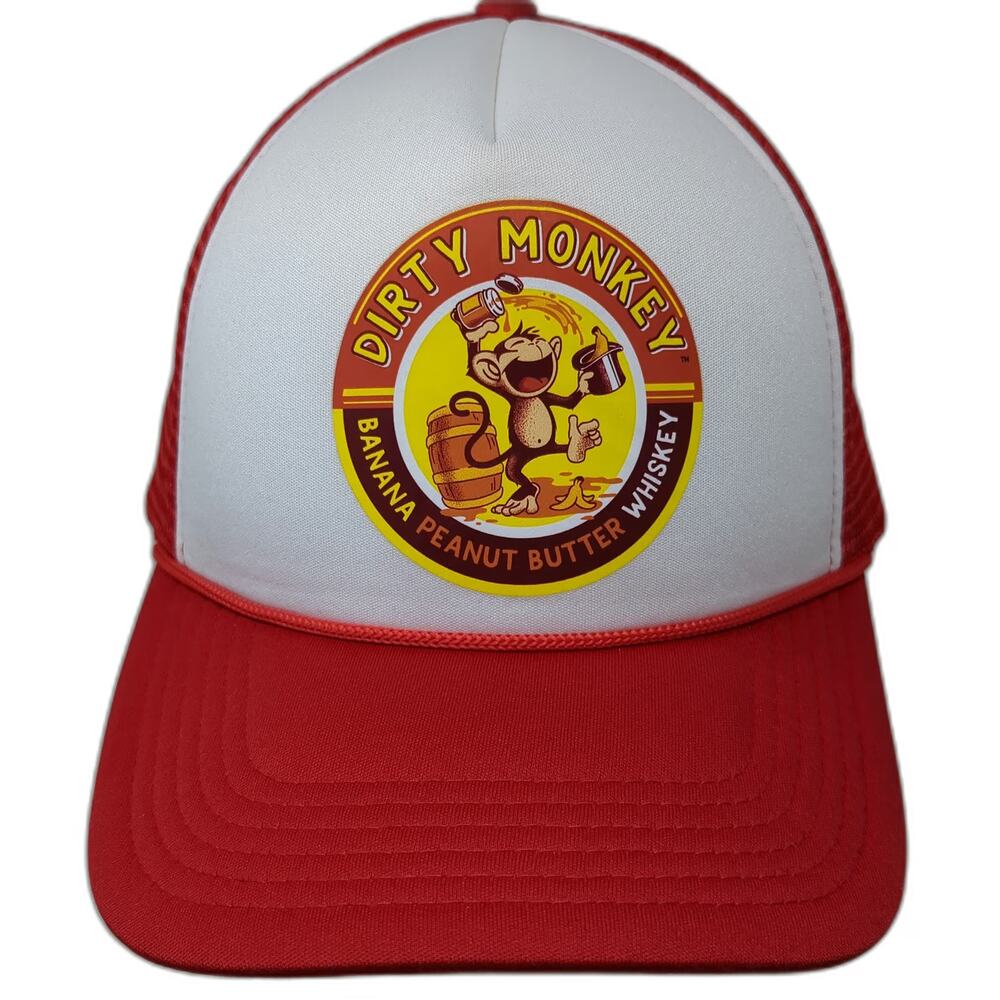 Hit Trucker Hat Red White One Size Dirty Monkey Banana Peanut Butter Whiskey